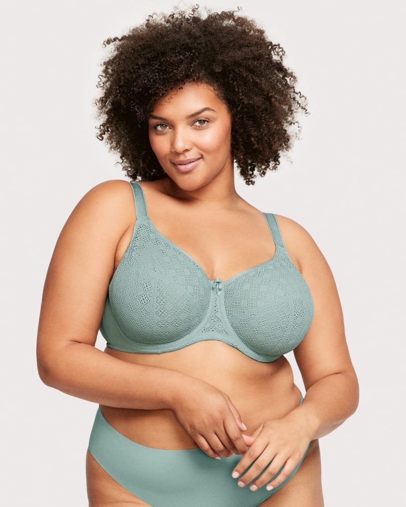 Front of a model wearing a size 36H Lace Comfort WonderWire Bra in Jade by Glamorise. | dia_product_style_image_id:260681
